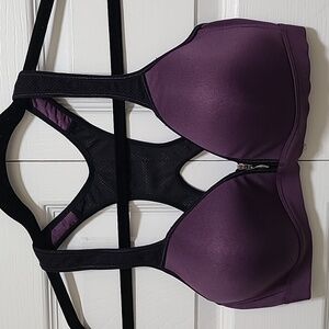 Lily of‎ France Purple black Sports Bra padded front zip 36B